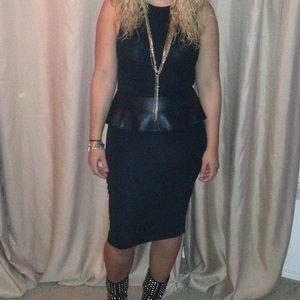 Midi Dress With Leather Peplum Detail